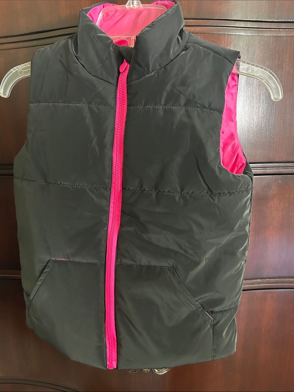 Kids Black Puffer Vest with Hot Pink Trim